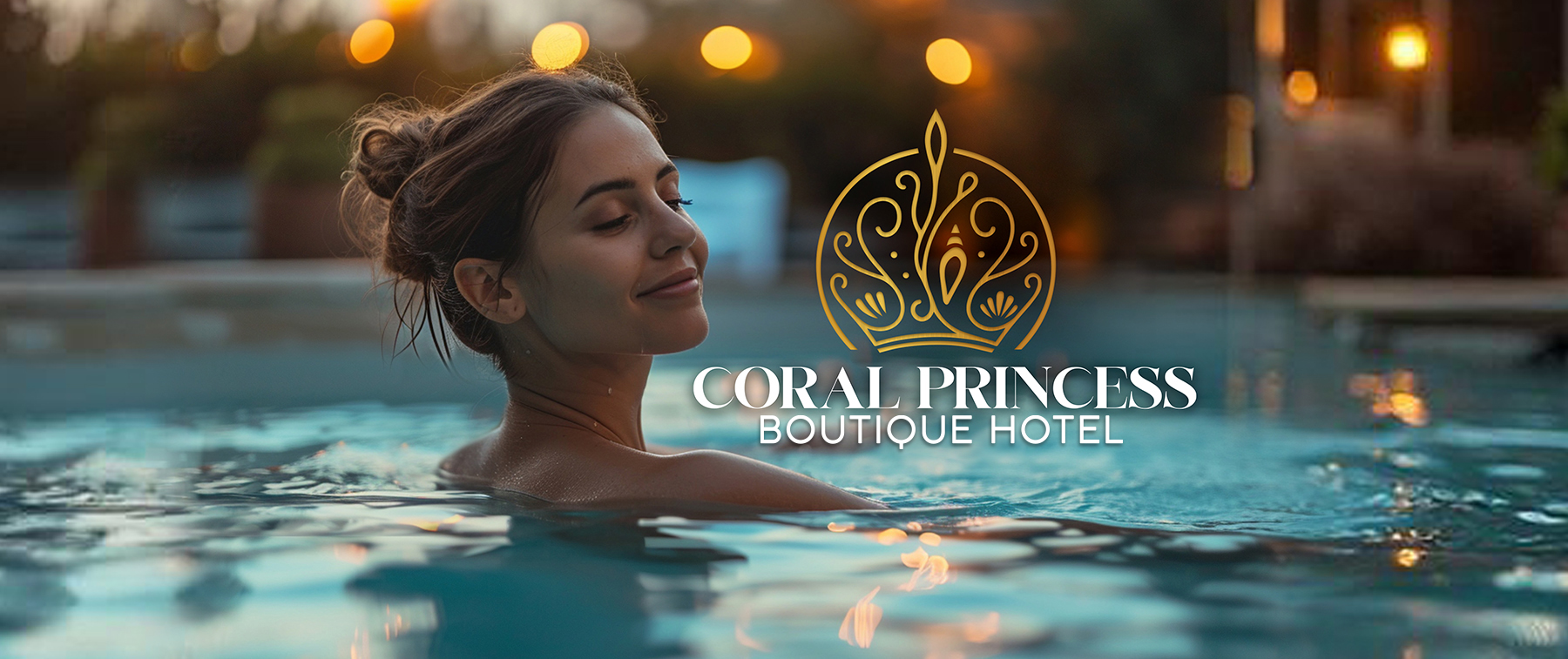 An elegant young lady lounging in a chic outdoor spa pool, with soft lighting creating a tranquil ambiance